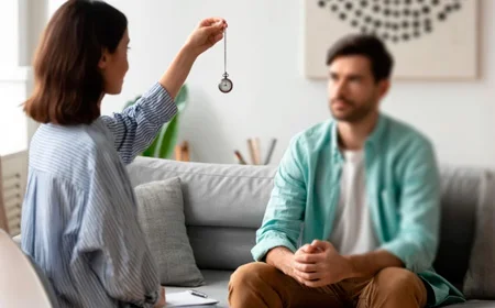 Врач покачивает маятником у лица пациента